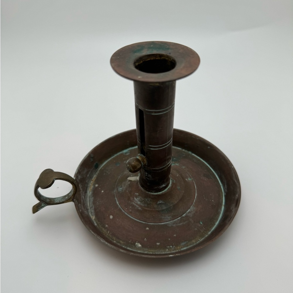 Vintage 19th Century Antique Metal Finger Loop Chamber Stick Candle Holder